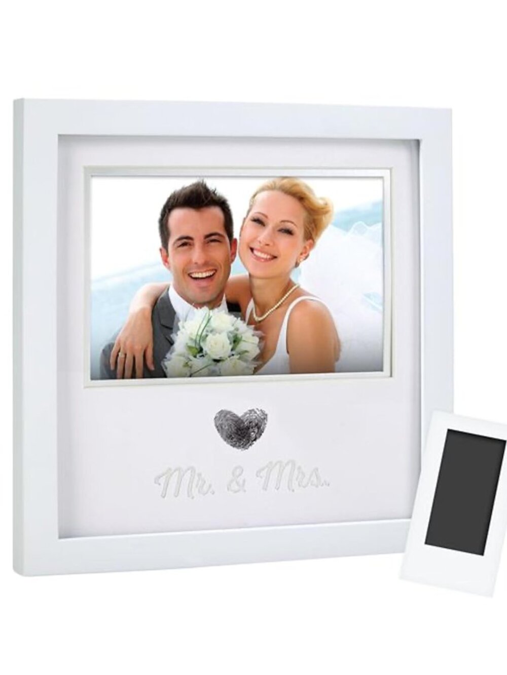 Mr. & Mrs. Heart Thumbprint Picture Frame and Ink Kit, White